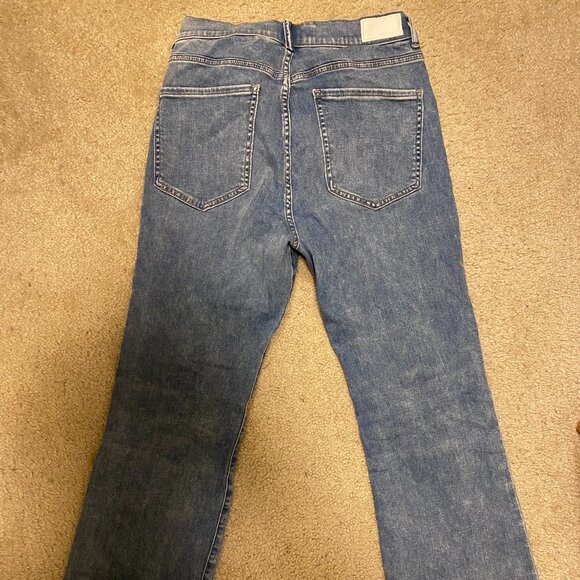 Express High Waisted Light Wash Raw Hem Cropped Flare Jeans - Picture 2 of 5